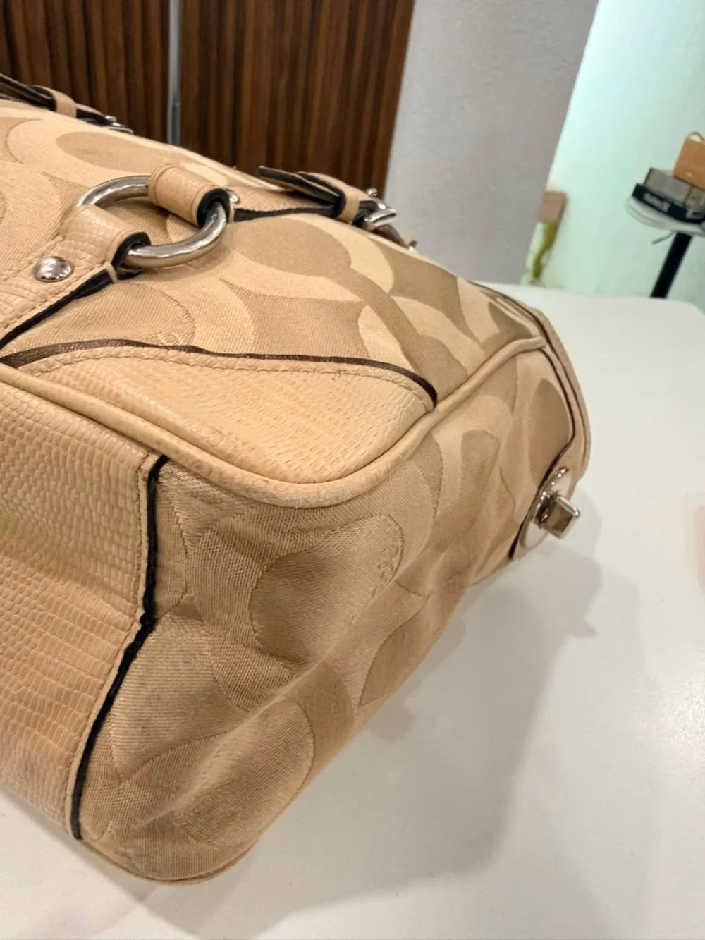 Coach Chelsea Y2K Canvas Leather OP Art Nuetral Tan Tote Shoulder Bag Purse